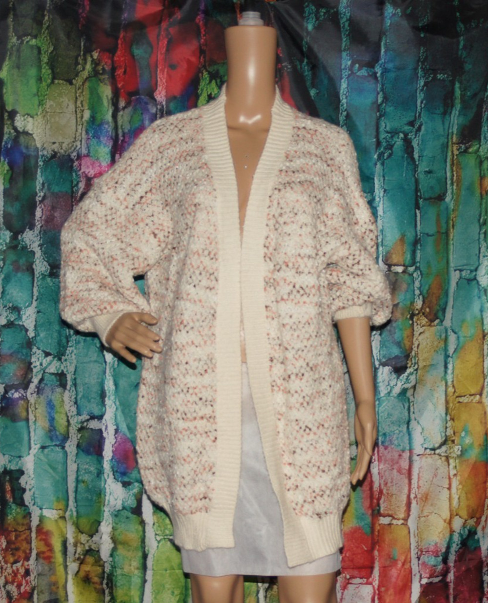 Anthropologie Open Front Ivory Combo Cardigan Sweater O/S